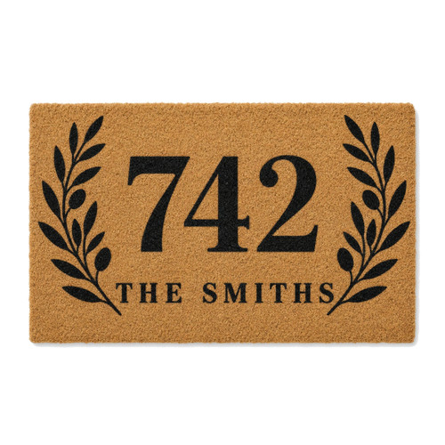 Botanical House Number personalized coir doormat