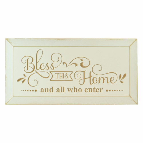 Bless This Home And All Who Enter Carved Wood Sign With Beveled Edge 10x20