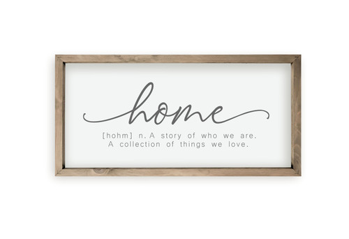 Home A Story Of Who We Are Framed Wood Farmhouse Wall Sign