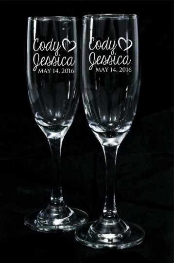 Personalized Engraved Champagne Toasting Glasses With Heart Design (Set of 2)