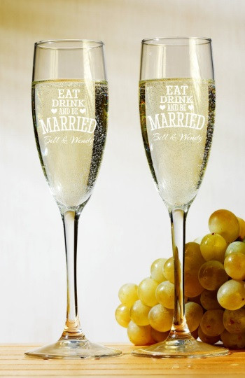 Personalized Engraved Champagne Toasting Glasses Eat Drink And Be Married (Set of 2)