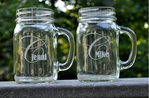 Personalized Engraved Mason Jar Mug With Monogram Initial Design (Sold Individually)