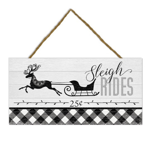 Sleigh Rides Wooden Plank Sign 5x10