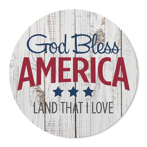 God Bless America Round Wood Sign 16"
