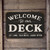 8x12 Welcome To Our Deck Sign - Sit Long, Talk Much, Laugh Often - Distressed Black Background