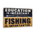 8x12 Vintage Style Funny Sign - 'Education Is Important Fishing Is Importanter' Humorous Distressed Retro Wall Decor