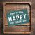 Vintage-Style Rectangular Sign - "This Is Our Happy Place" - Teal Background With Rustic Weathered Look, 8"x 12"