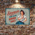 Vintage-Style "Sarcasm Now Being Served Daily" Sign - Humorous Retro Metal Wall Decor With Woman Illustration