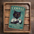 Vintage-Style "Coffee - Because Murder Is Wrong" Metal Sign - Black Cat With Steaming Coffee Cup 8x12