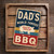 Vintage-Style "Dad's World Famous BBQ" Sign - Rustic Blue, Yellow, And Red Stripes With Pig Illustration 8x12