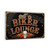 Biker Lounge Vintage Metal Sign – Motorcycle Wall Decor With Skull & Flames – Rustic Garage Or Man Cave Sign – 8"x 12" Metal Wall Art