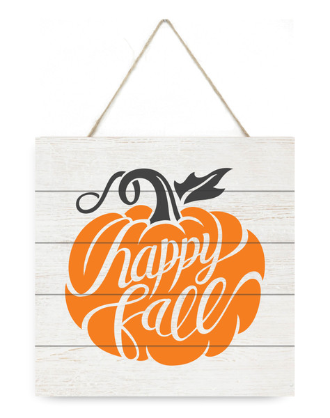 Happy Fall Pumpkin Wooden Plank Sign 7.5 x 7.5