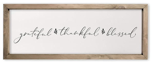 Grateful Thankful Blessed Framed Rustic Wood Farmhouse Wall Sign