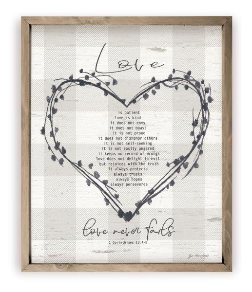 Love Never Fails Rustic Wood Farmhouse Wall Sign