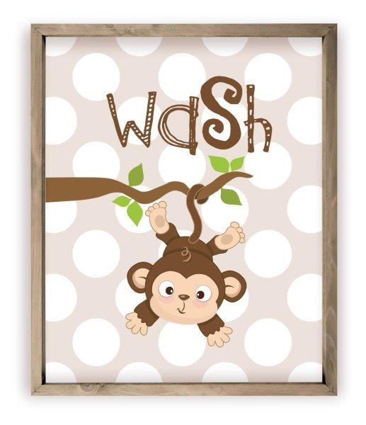 Wash Kids Bathroom Monkey Rustic Wood Farmhouse Wall Sign