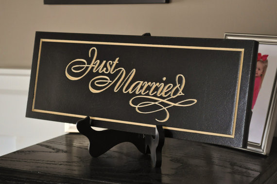 Just Married Carved Engraved Wood Sign 6x16