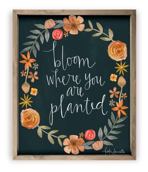 Bloom Where You Are Planted Rustic Wood Farmhouse Wall Sign