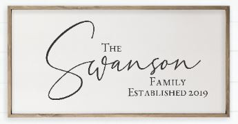 Personalized Printed Framed Family Name Sign With Established Date
