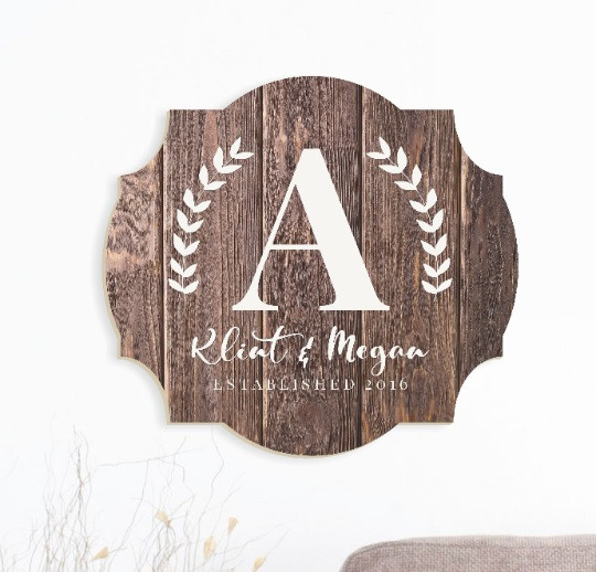 Personalized Printed Wood Family Name Sign With Established Date And Monogram 18x20