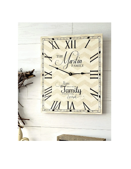 Personalized Rustic Chevron Clock 12x15 or 16x20