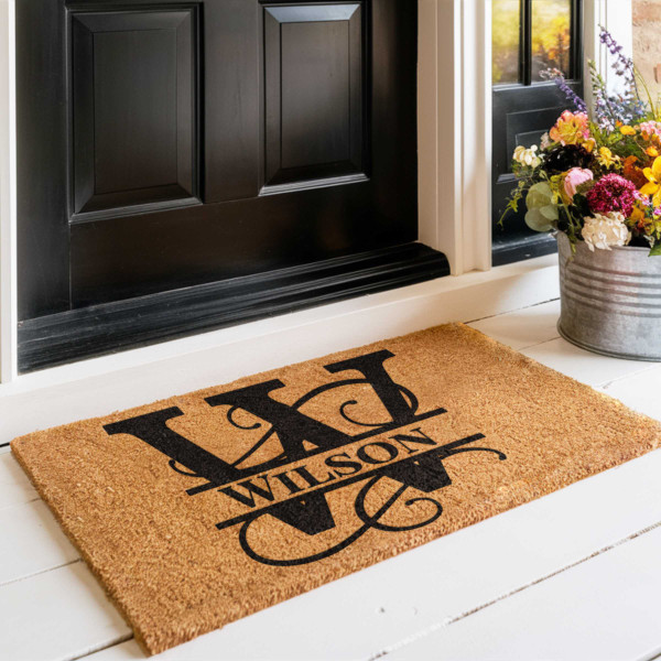 Personalized Coir Coconut Husk Doormat Door Mat With Scroll Monogram 18x30 or 24x36