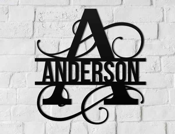Personalized Metal Outdoor Fancy Split Monogram Name Sign