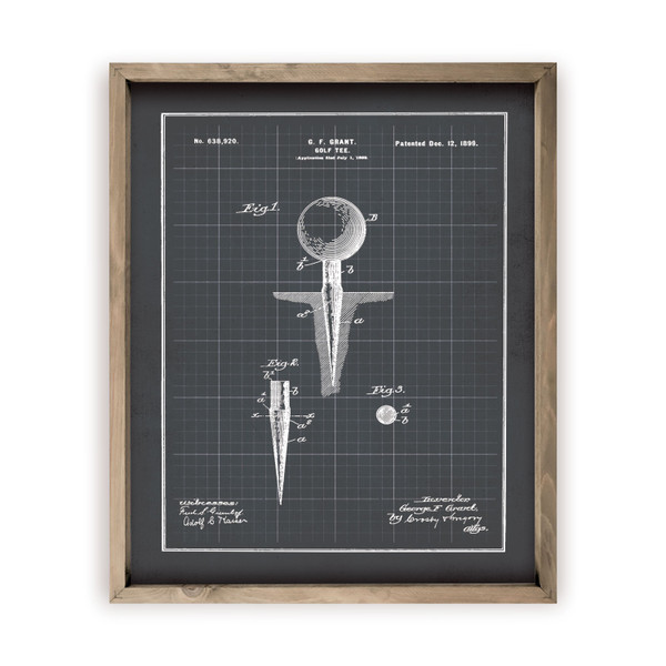 Golf Tee Patent Drawing Rustic Wood Wall Sign