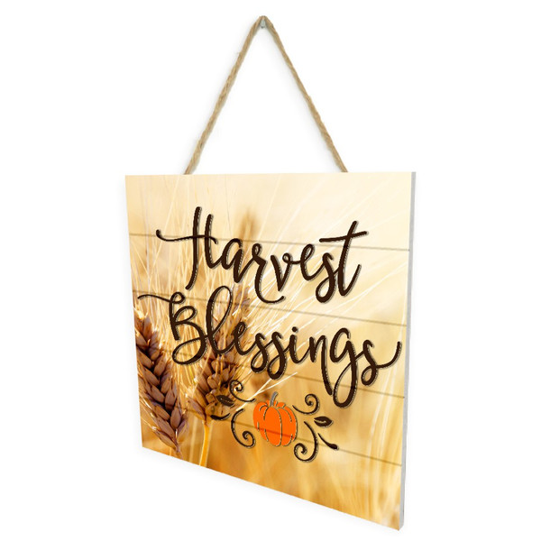 Harvest Blessings Wooden Plank Sign 7.5 x 7.5