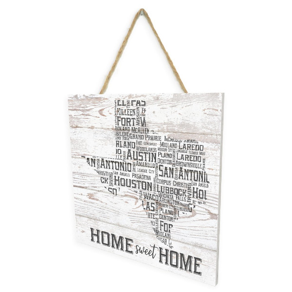 Home Sweet Home Texas (White) Wooden Plank Sign 7.5 x 7.5
