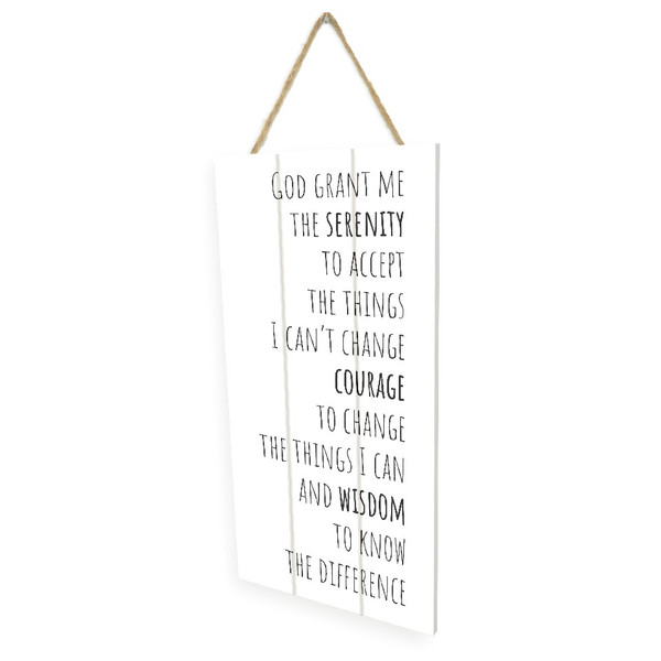 Serenity Prayer Wooden Plank Hanging Wall Decor Sign White Wood Style 5x10