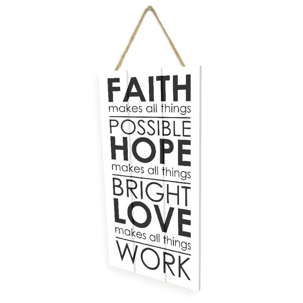 Faith Hope Love Wooden Plank Hanging Wall Decor Sign White Wood Style 5x10 