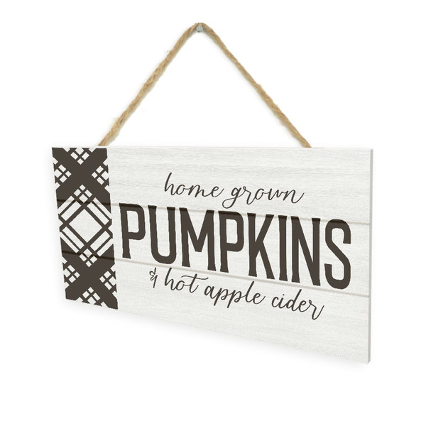 Home Grown Pumpkins Wooden Plank Hanging Wall Decor Sign White Style 5x10