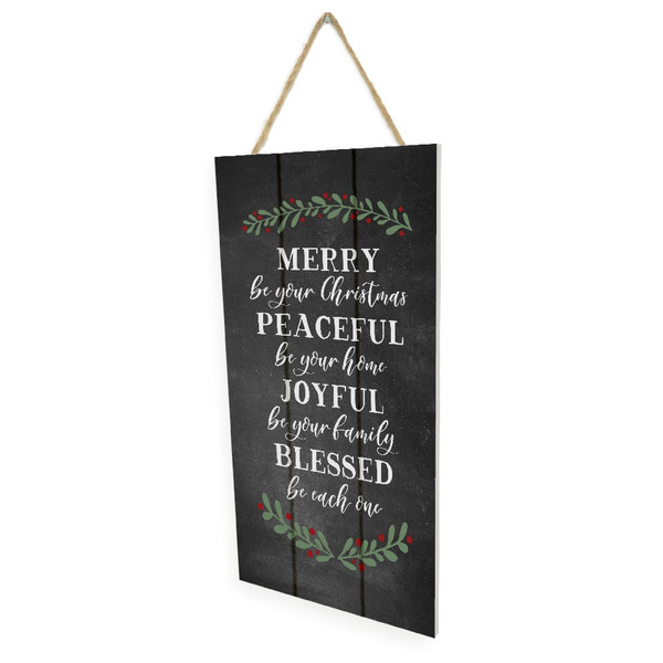 Merry Be Your Christmas Wooden Plank Hanging Wall Decor Sign Black Style 5x10