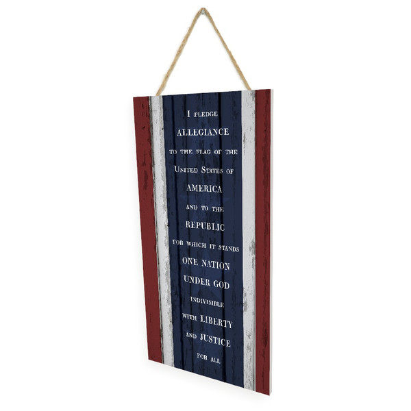 Pledge Of Allegiance Wooden Plank Hanging Wall Decor Sign Blue Style 5x10