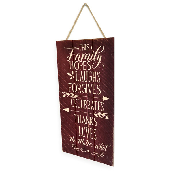 This Family Hopes Wooden Plank Hanging Wall Decor Sign Red Wood Style 5x10