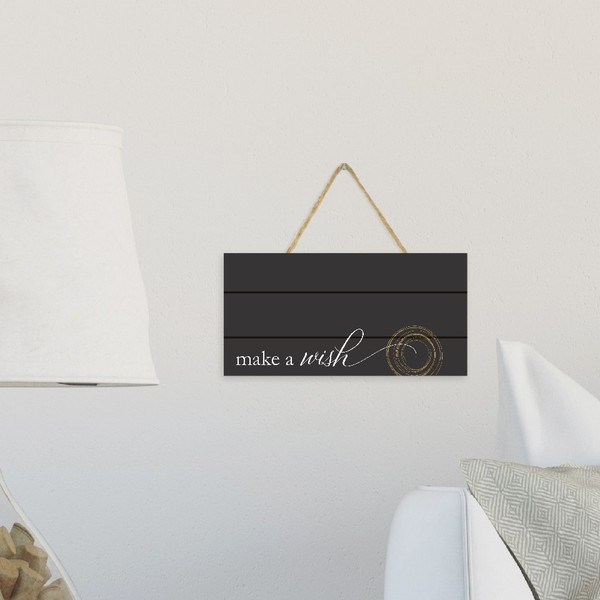 Make A Wish Wooden Plank Hanging Wall Decor Sign Black Wood Style 5x10