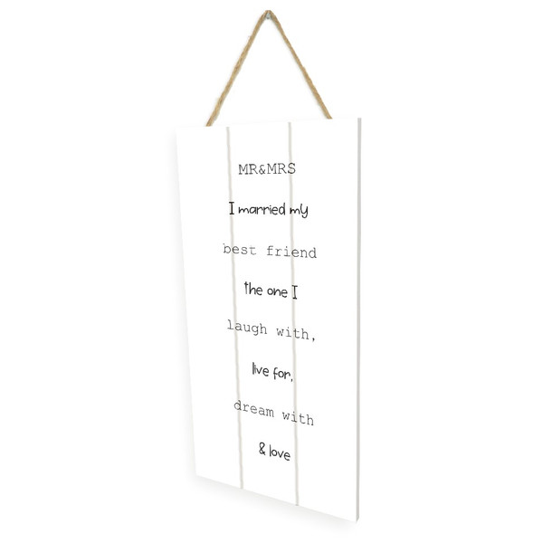 Mr. & Mrs. Wooden Plank Hanging Wall Decor Sign White Wood Style 5x10