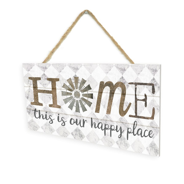 Home This Is Our Happy Place Wooden Plank Hanging Wall Decor Sign White Style 5x10