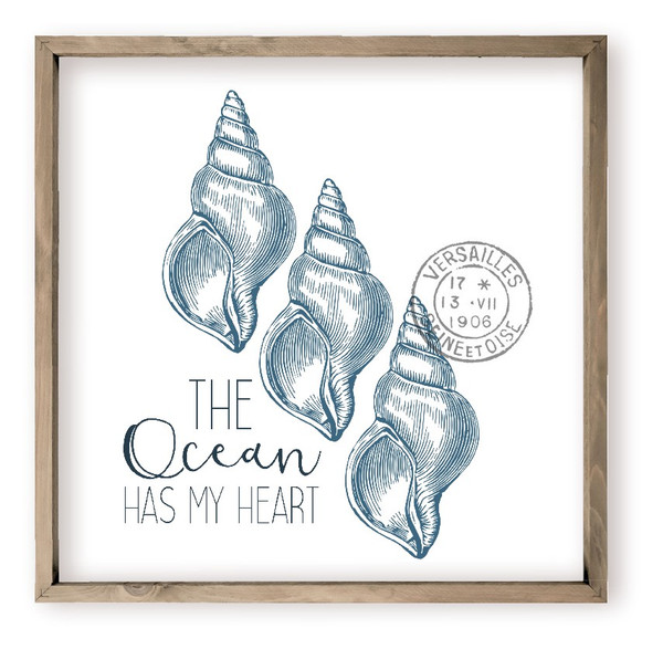 The Ocean Has My Heart Farmhouse Style Wood Wall Decor Sign Beach Theme
