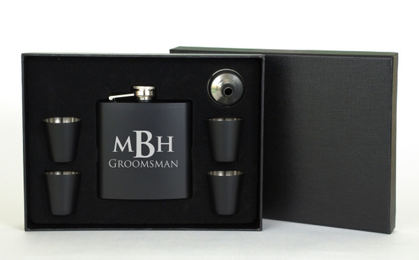 Personalized Engraved Flask Set Monogram