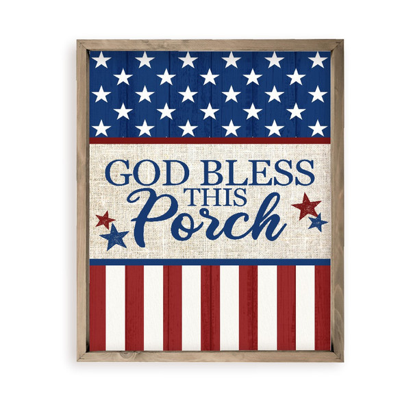 God Bless This Porch Patriotic American Flag Farmhouse Style Wood Wall Decor Sign