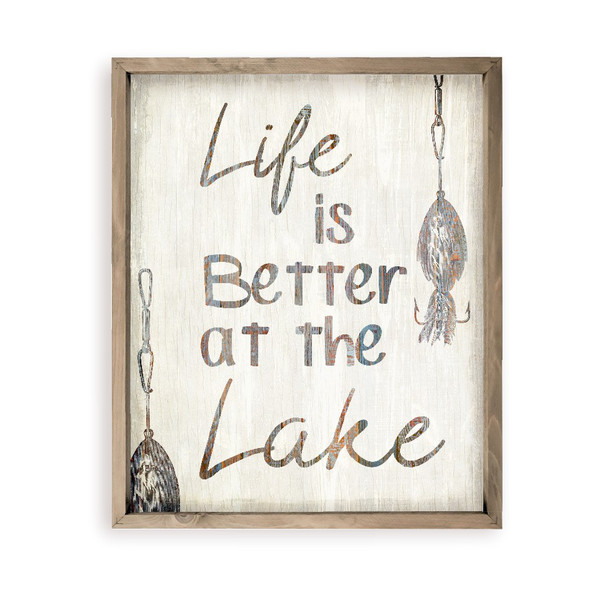 Life is Better At The Lake Fishing Lure Farmhouse Style Wood Wall Decor Sign