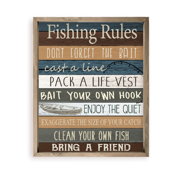 Fishing Rules Farmhouse Style Wood Wall Decor Sign