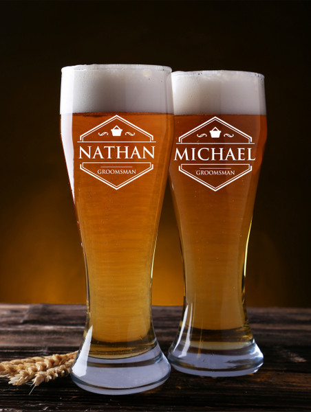 Personalized Engraved 16 Ounce Glass Pilsner  With Diamond Design (Sold Individually)