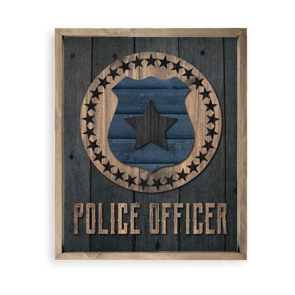 Police Officer Badge Farmhouse Style Wood Wall Decor Sign