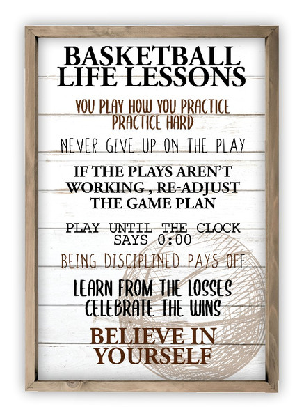 Basketball Life Lessons Farmhouse Style Wood Wall Decor Sign