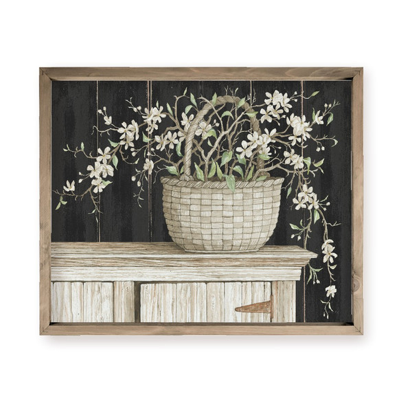 Watercolor Painting Of Flowers In Woven Basket Farmhouse Style Wood Wall Decor Sign