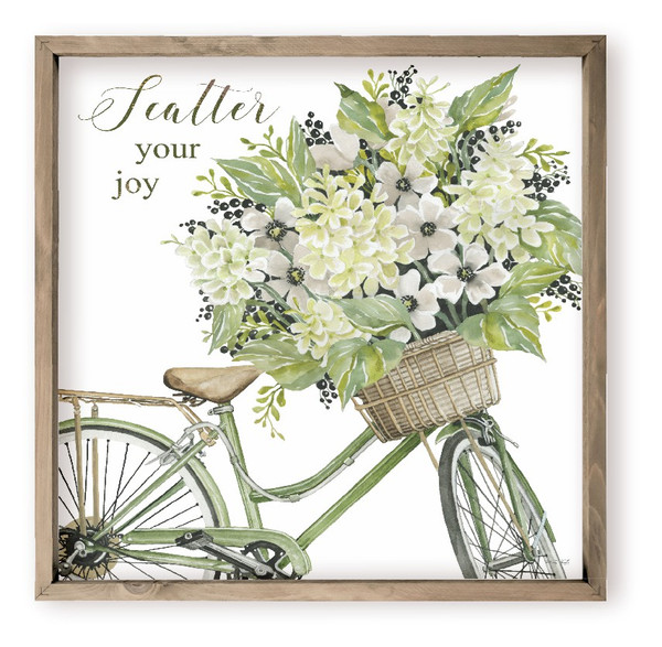 Scatter Your Joy Bicycle With Flower Basket Farmhouse Style Wood Wall Decor Sign