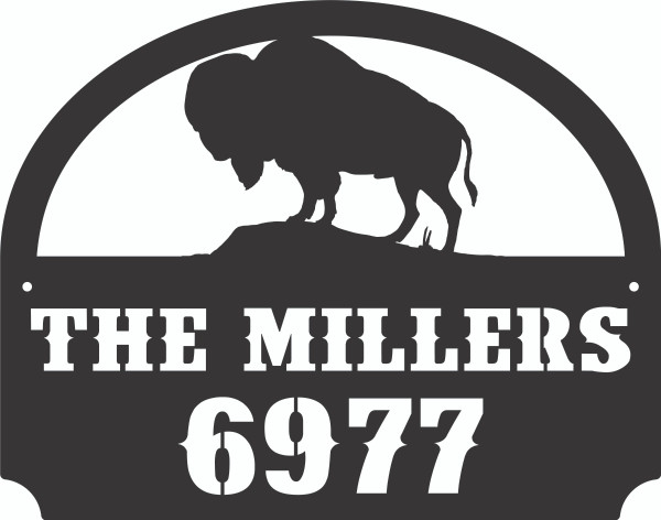 Personalized Metal Outdoor Address Sign With Buffalo Scene 13x16