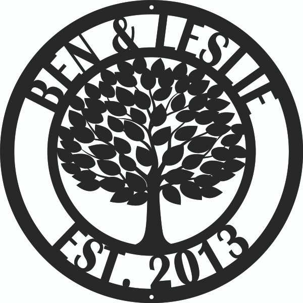 Personalized Round Metal Outdoor Address Family Name Sign With Tree